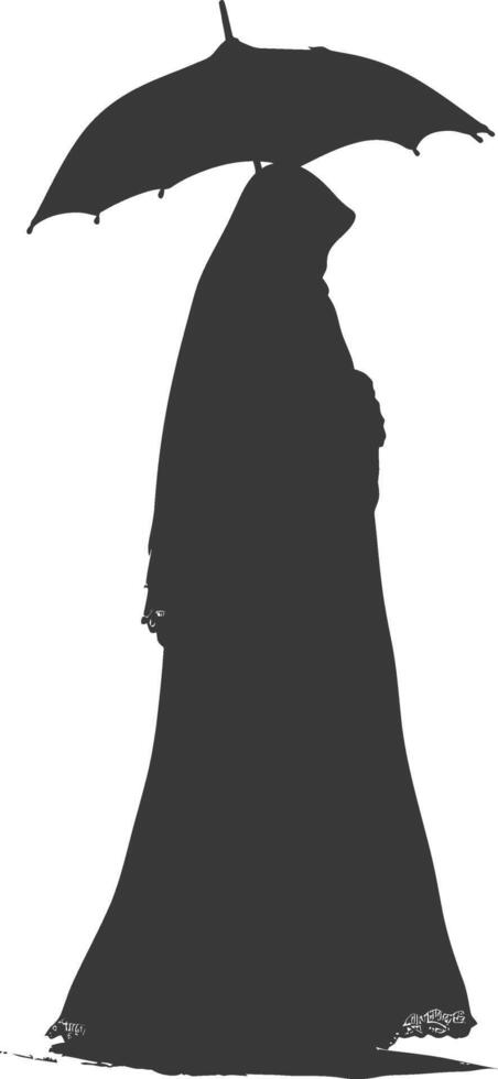 Silhouette independent emirates women wearing Abaya with umbrella black color only vector