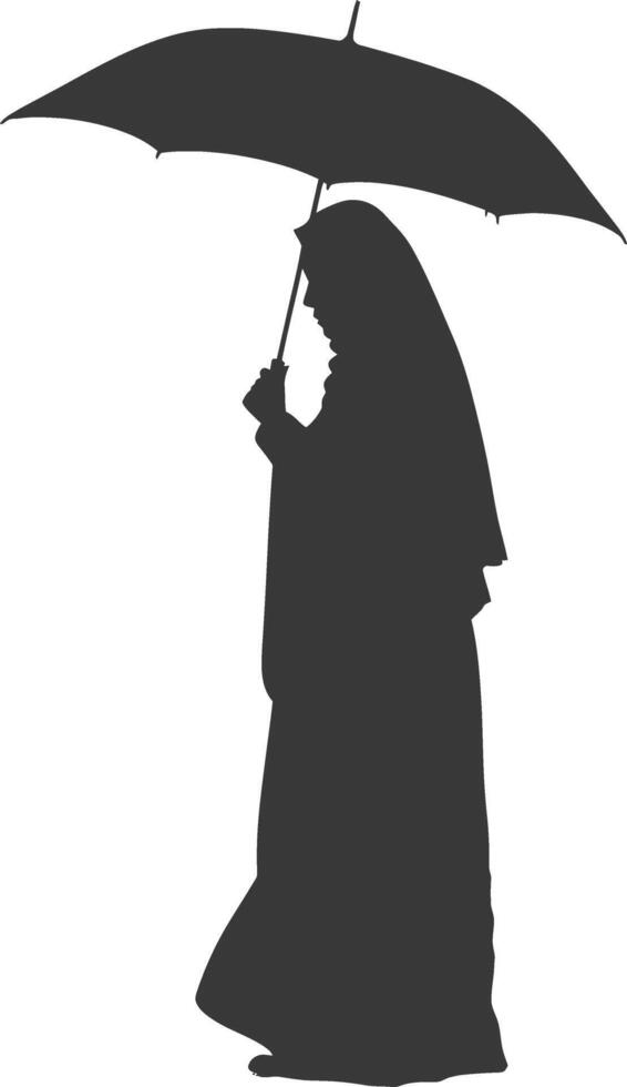 Silhouette independent emirates women wearing Abaya with umbrella black color only vector