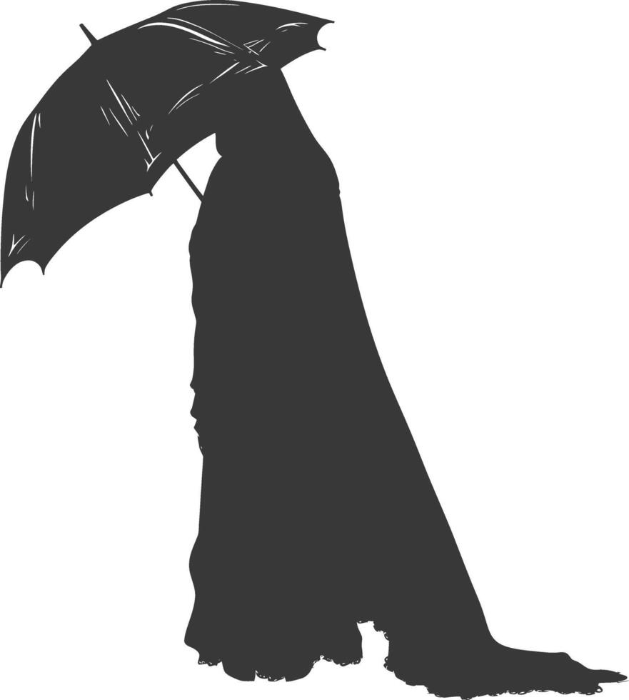 Silhouette independent emirates women wearing Abaya with umbrella black color only vector