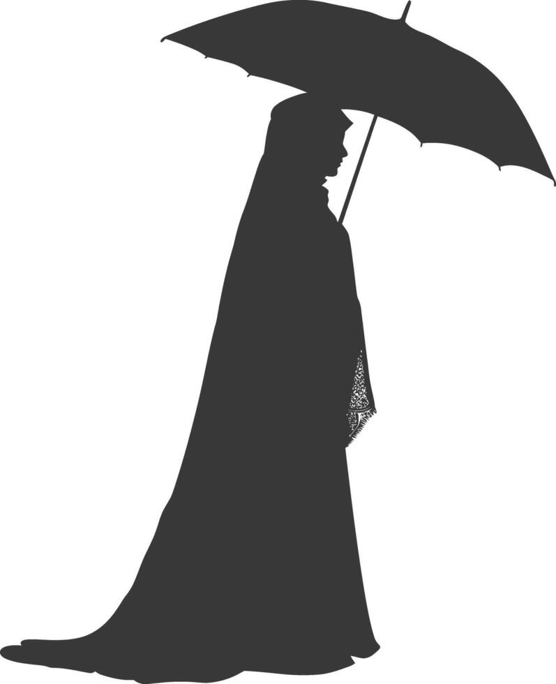 Silhouette independent emirates women wearing Abaya with umbrella black color only vector