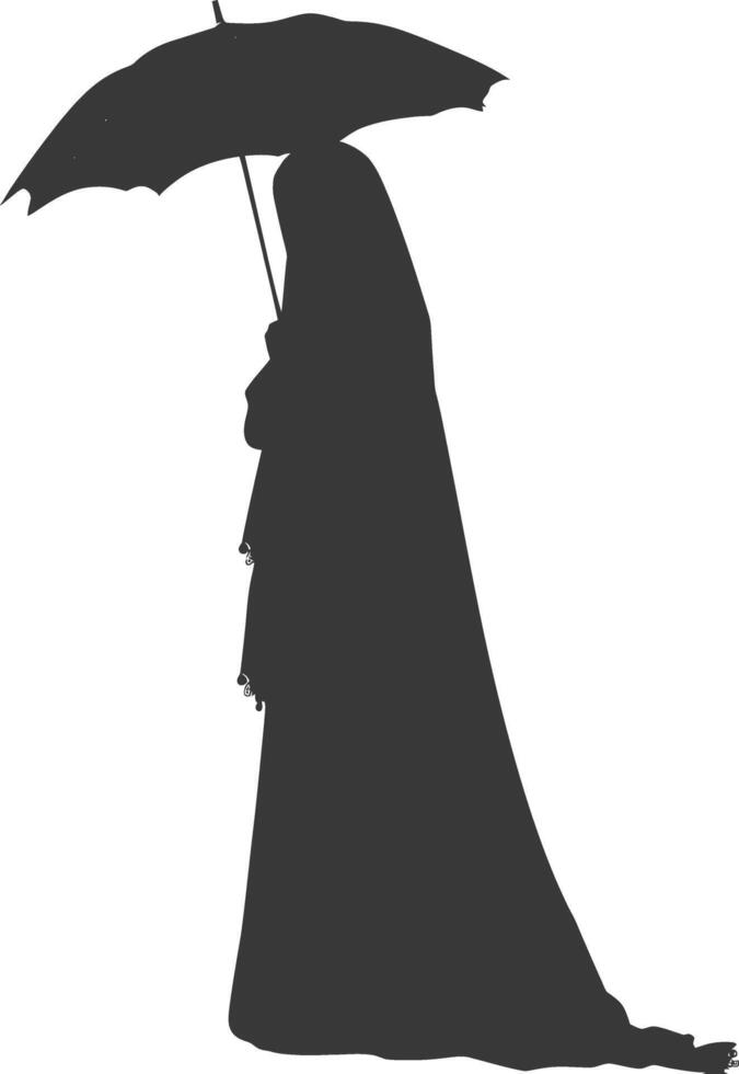 Silhouette independent emirates women wearing Abaya with umbrella black color only vector