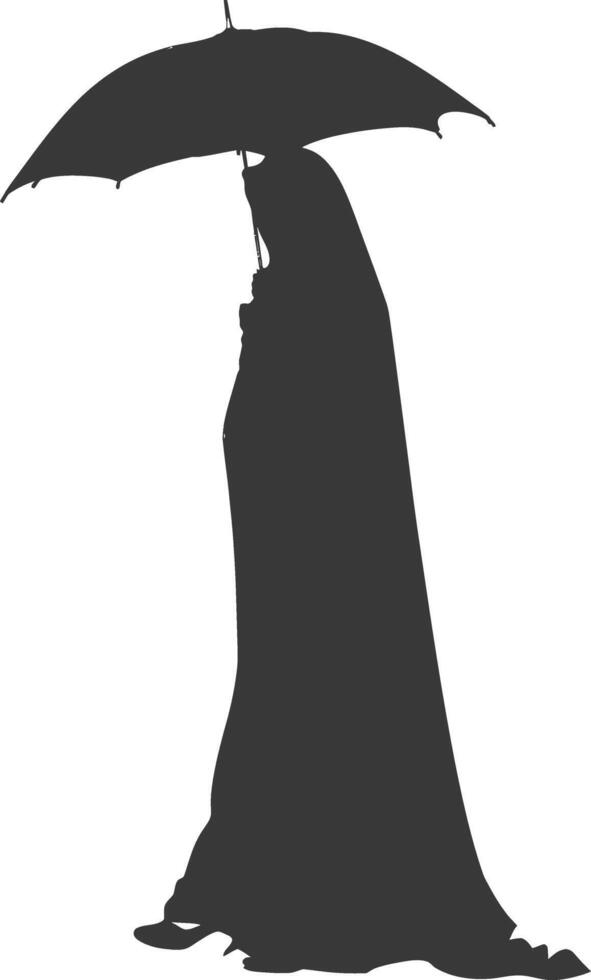 Silhouette independent emirates women wearing Abaya with umbrella black color only vector