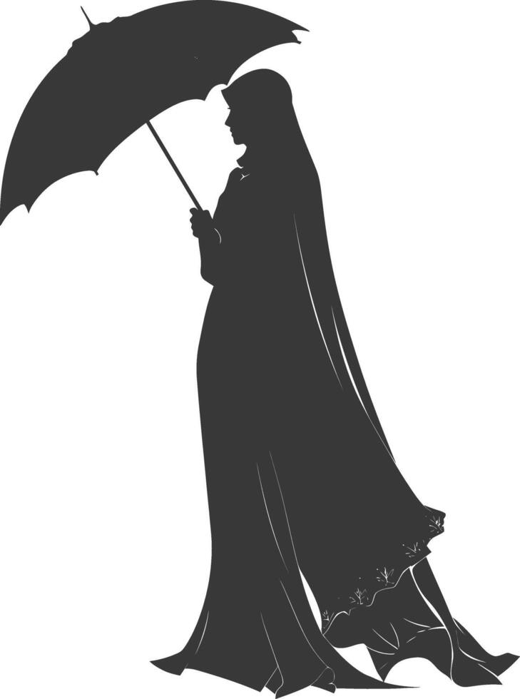 Silhouette independent emirates women wearing Abaya with umbrella black color only vector