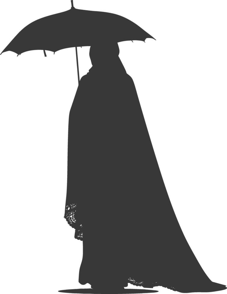 Silhouette independent emirates women wearing Abaya with umbrella black color only vector