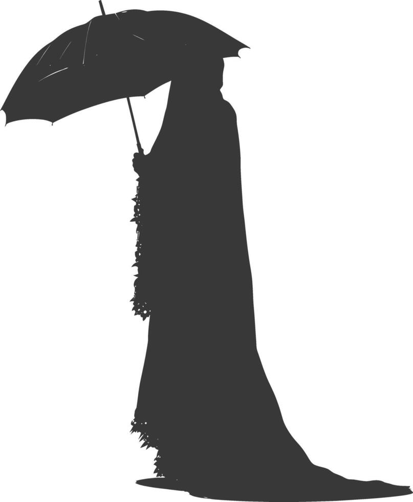 silueta independiente emiratos mujer vistiendo abaya con paraguas negro color solamente vector