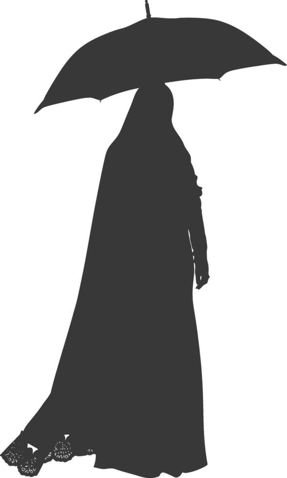 Silhouette independent emirates women wearing Abaya with umbrella black color only vector
