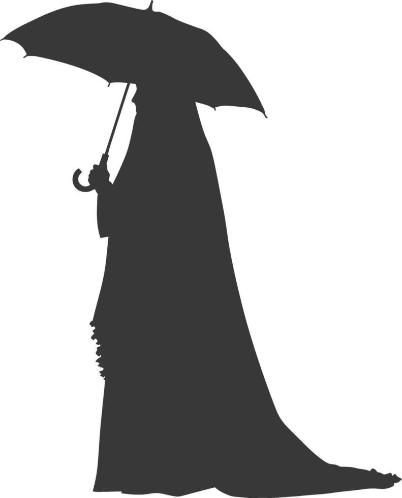 Silhouette independent emirates women wearing Abaya with umbrella black color only vector