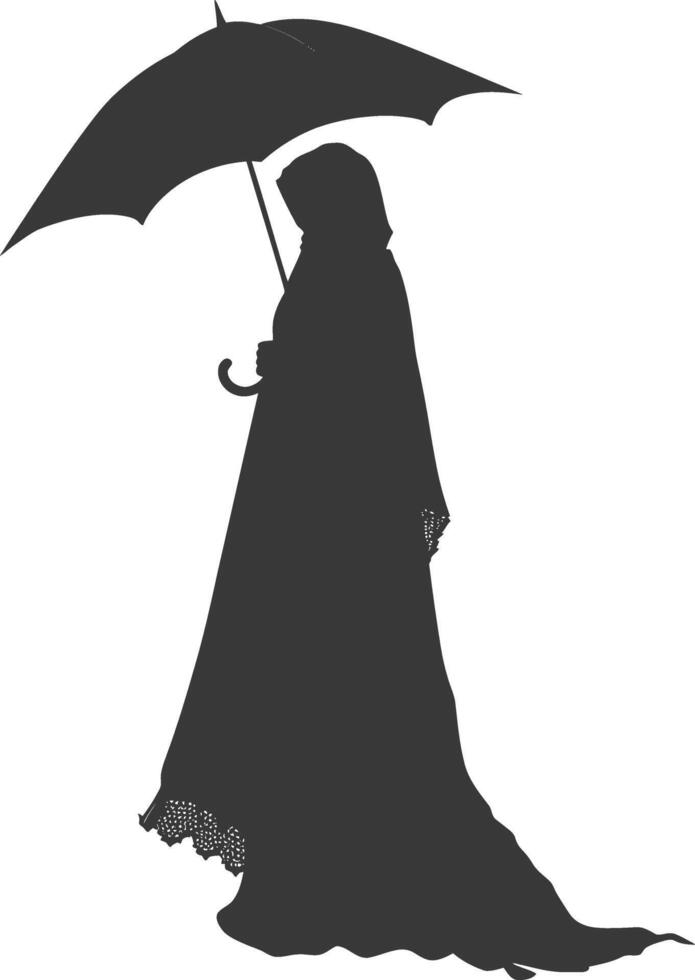 Silhouette independent emirates women wearing Abaya with umbrella black color only vector