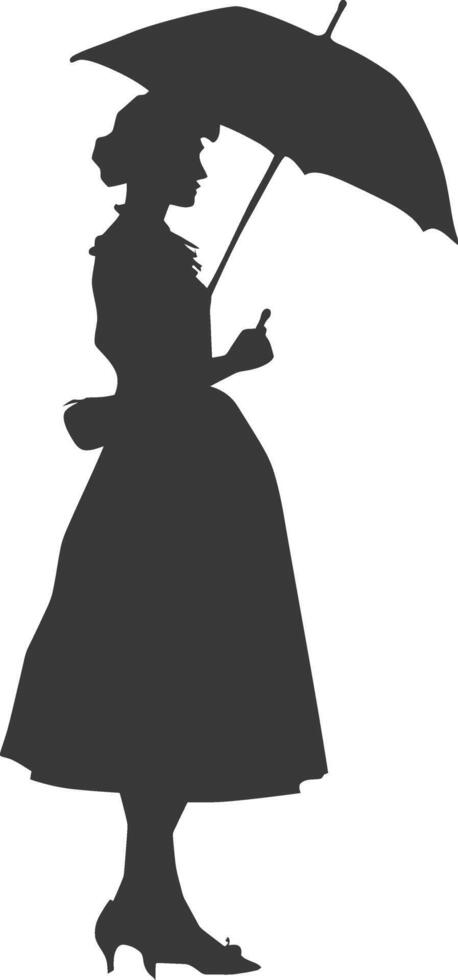 Silhouette independent germany women wearing dirndl with umbrella black color only vector