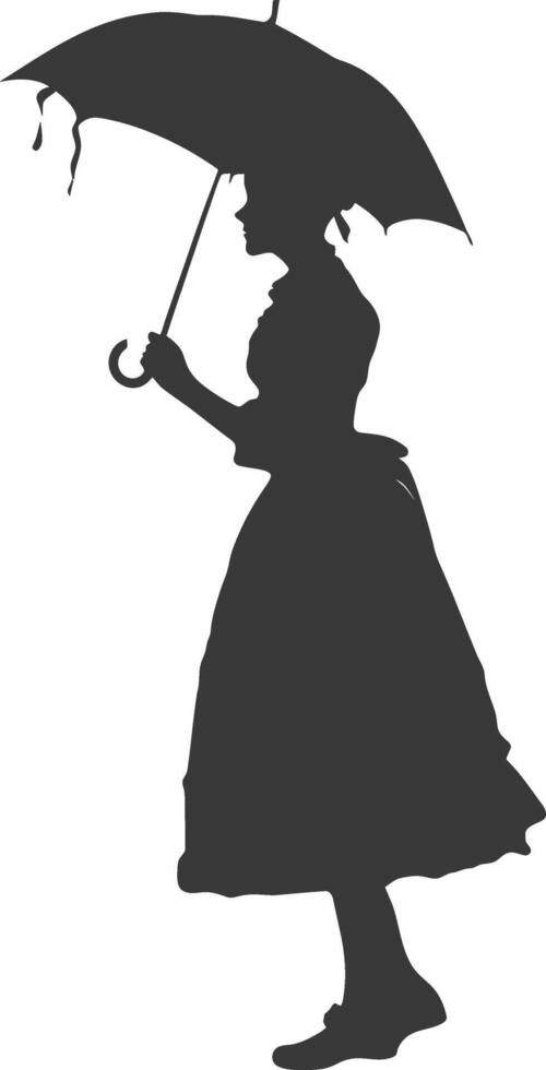 Silhouette independent germany women wearing dirndl with umbrella black color only vector