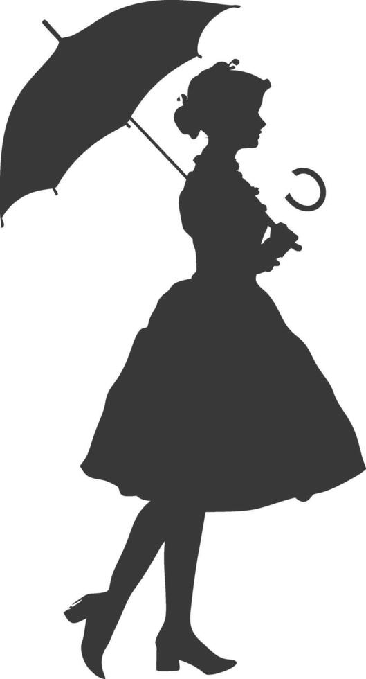 Silhouette independent germany women wearing dirndl with umbrella black color only vector