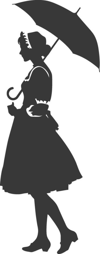 Silhouette independent germany women wearing dirndl with umbrella black color only vector