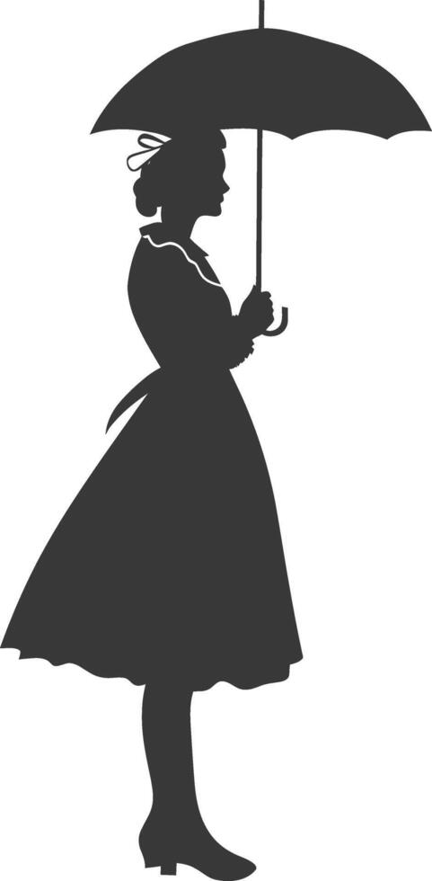 Silhouette independent germany women wearing dirndl with umbrella black color only vector