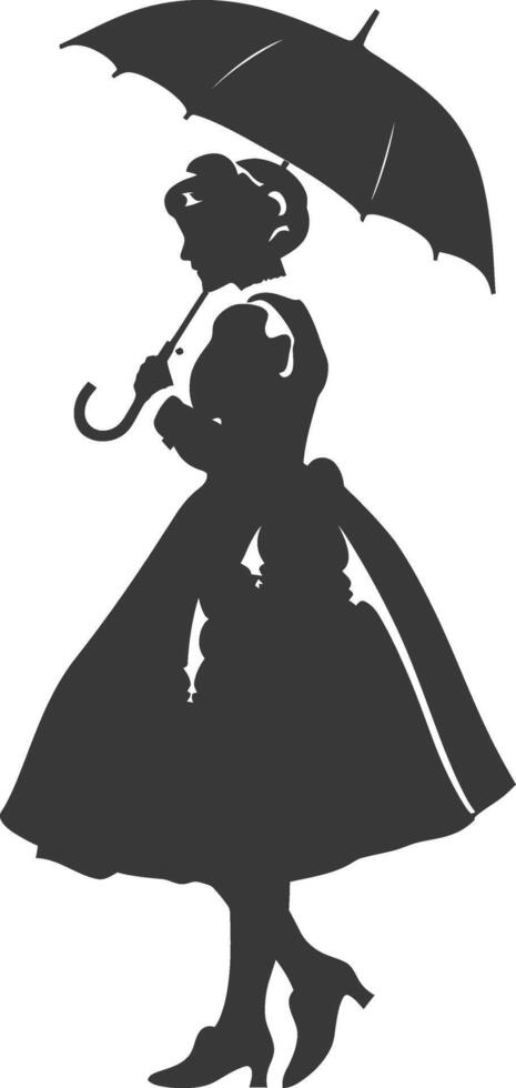 Silhouette independent germany women wearing dirndl with umbrella black color only vector