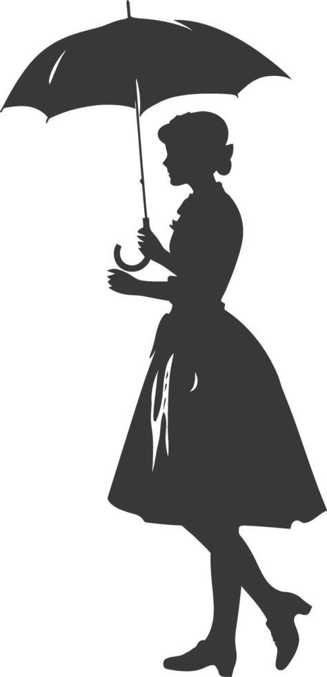 Silhouette independent germany women wearing dirndl with umbrella black color only vector