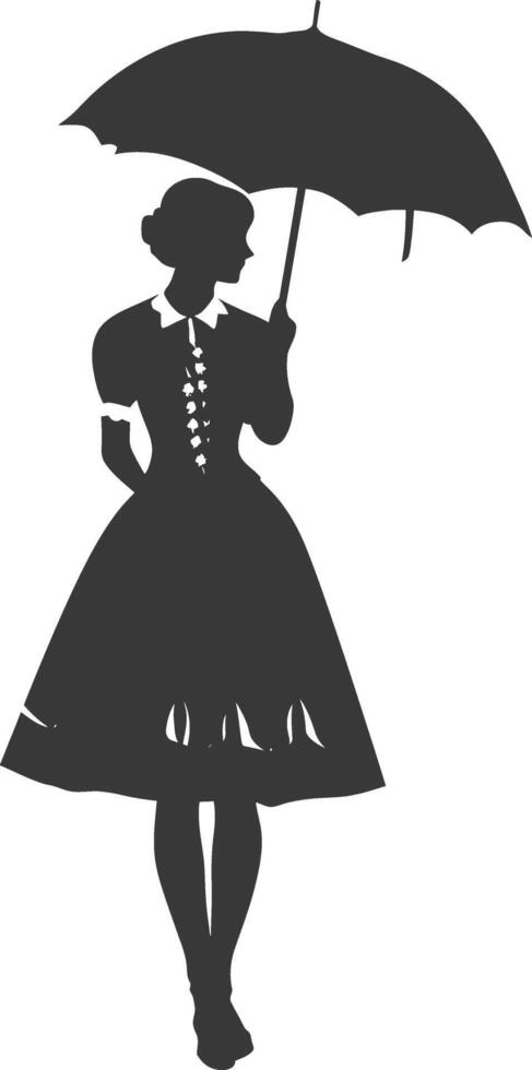 Silhouette independent germany women wearing dirndl with umbrella black color only vector
