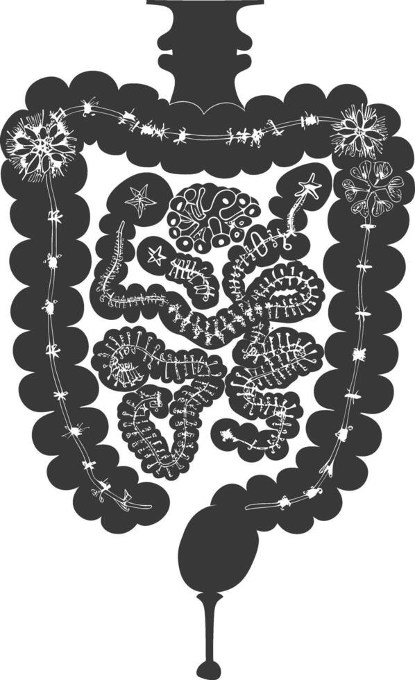 Silhouette human intestine black color only vector