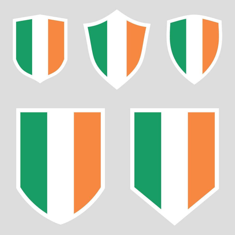 Set of Ireland Flag in Shield Shape Frame vector