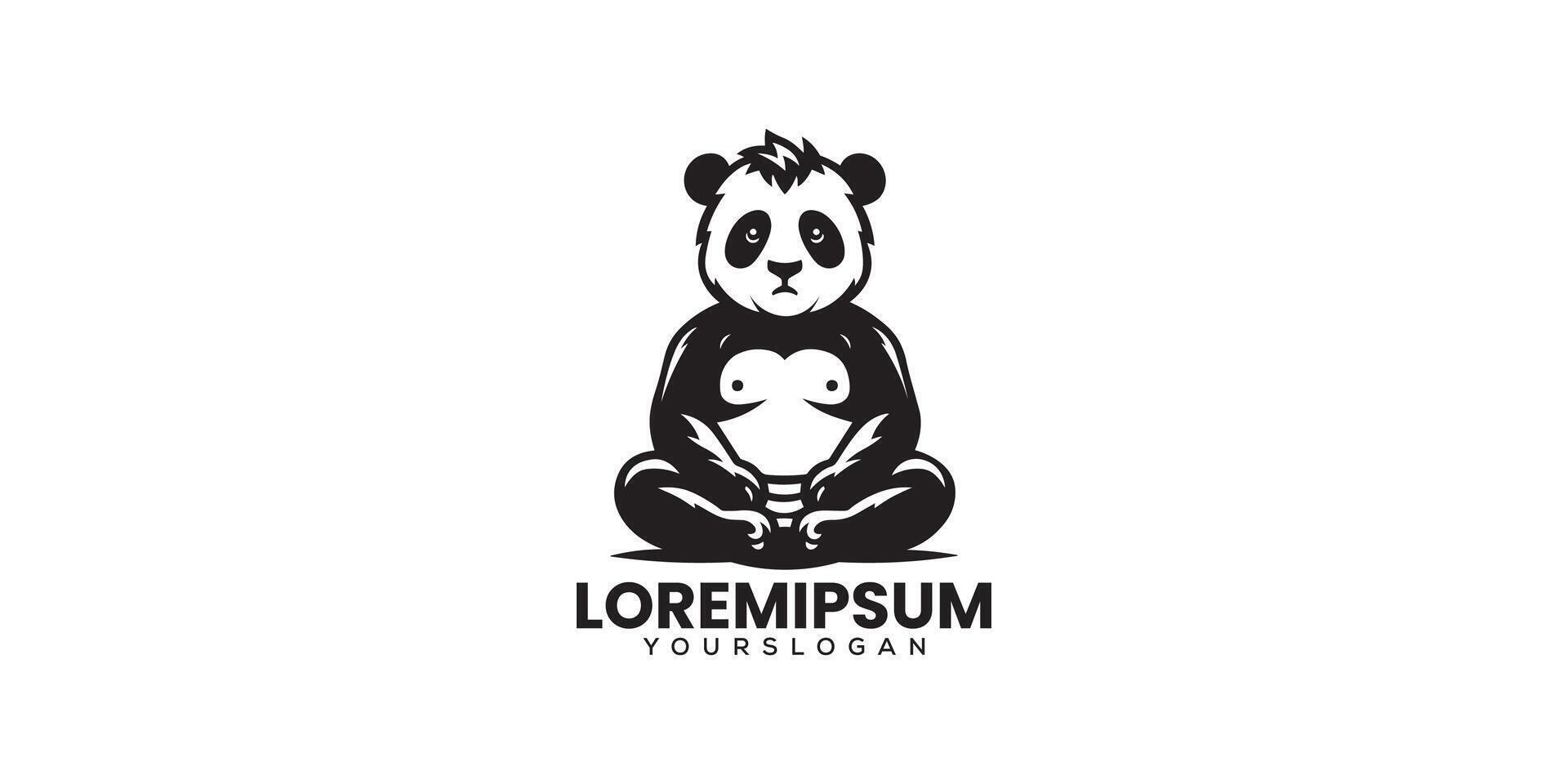 Sad Looking Panda Sitting on ground Silhouette logo vector