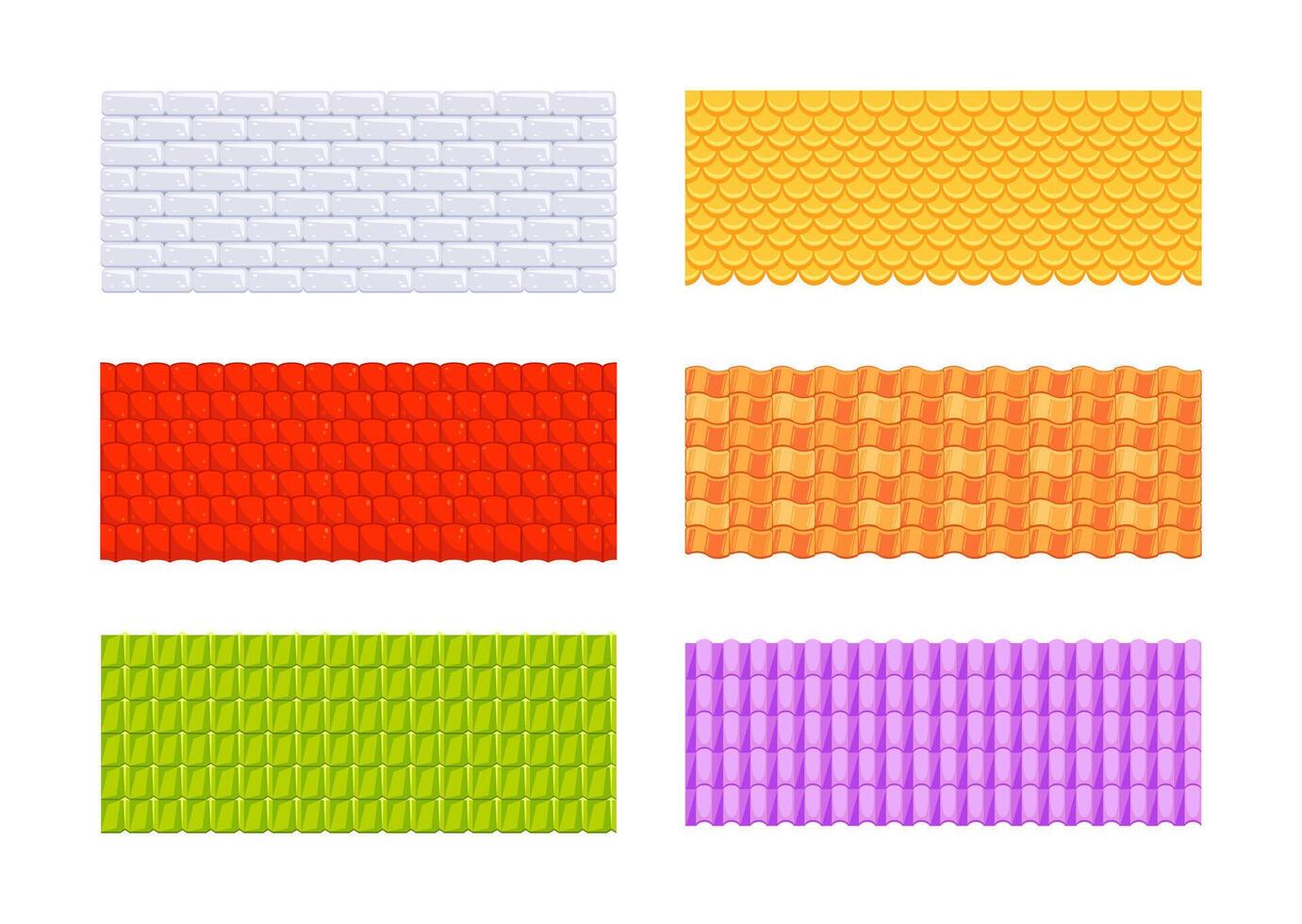 Roof tile textures, materials. Roof profile sheets for house or home roof. vector
