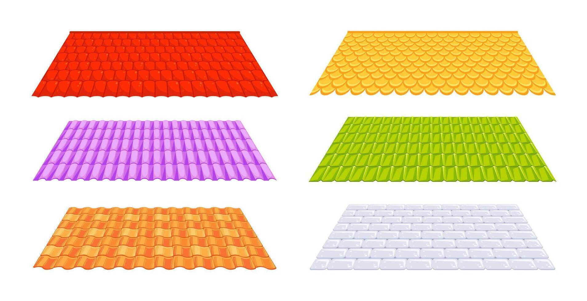 Roof tile textures, materials. Roof profile sheets for house or home roof. vector
