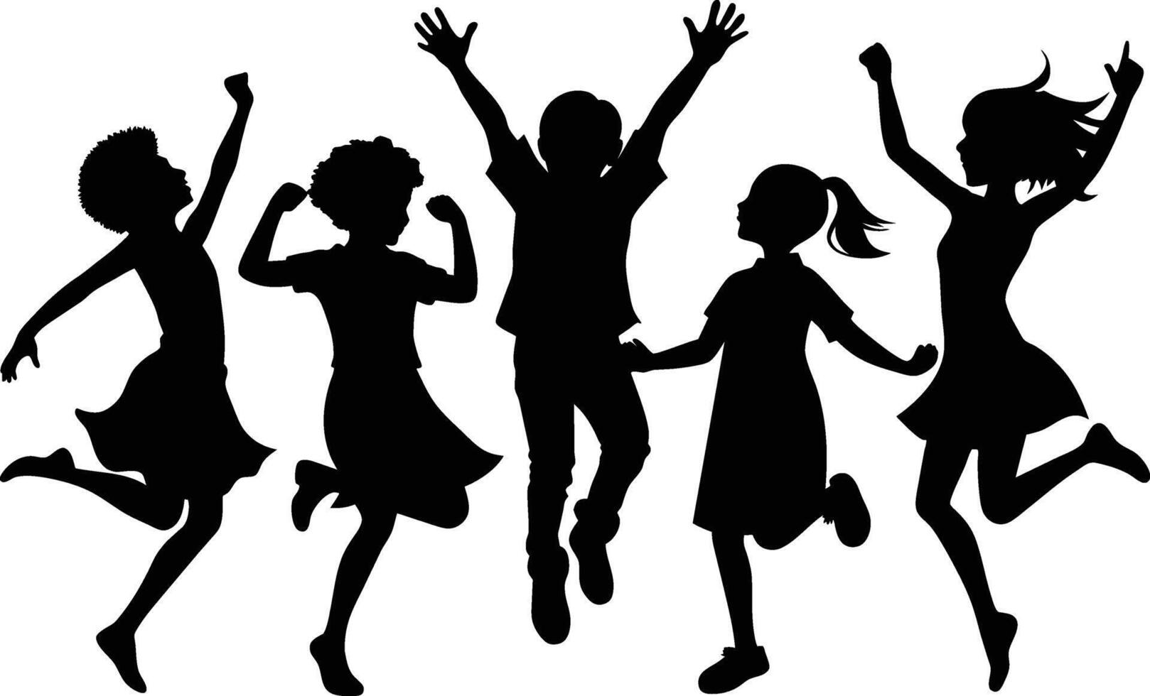 Cheerful girls and boys silhouette collection for friendship day vector