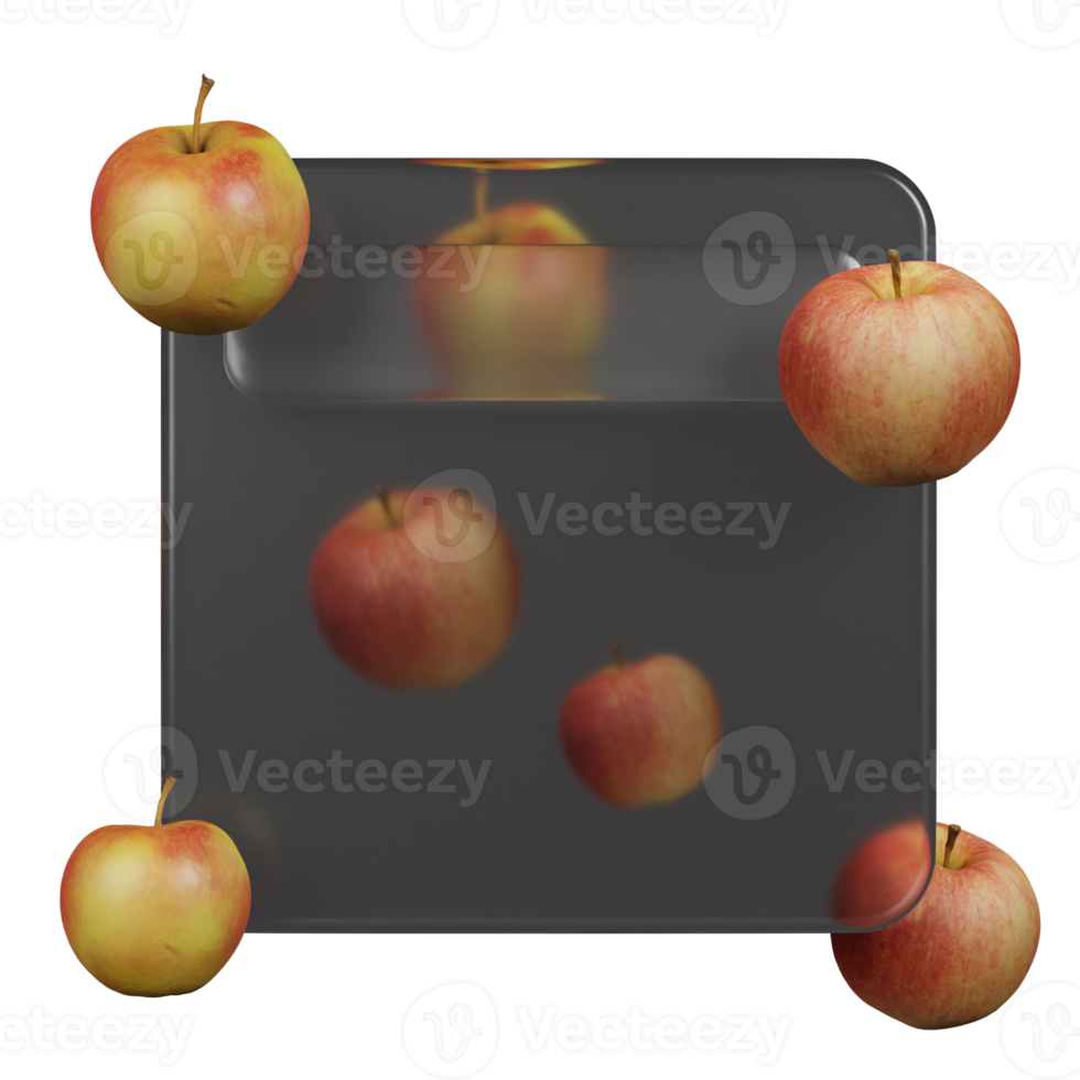 3d rendering glassmorphism with apple fruit png
