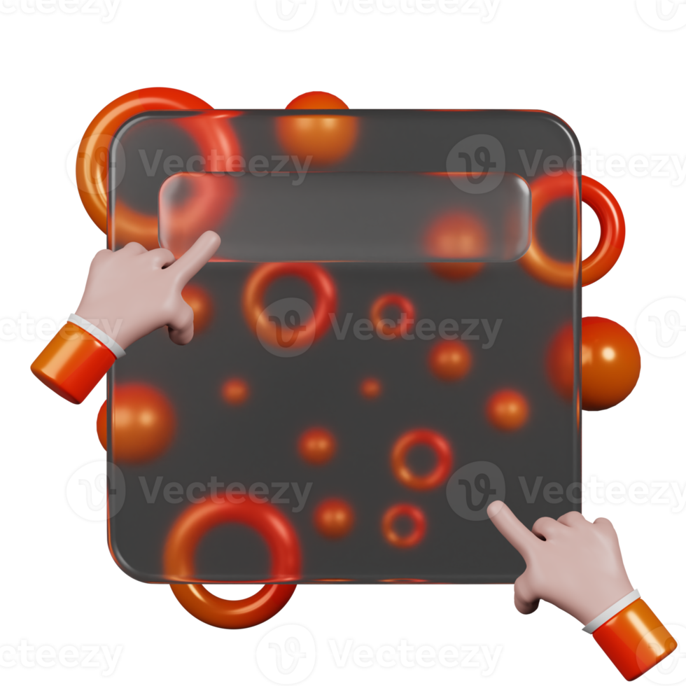 3d rendering rectangle glassmorphism with ring and hand png