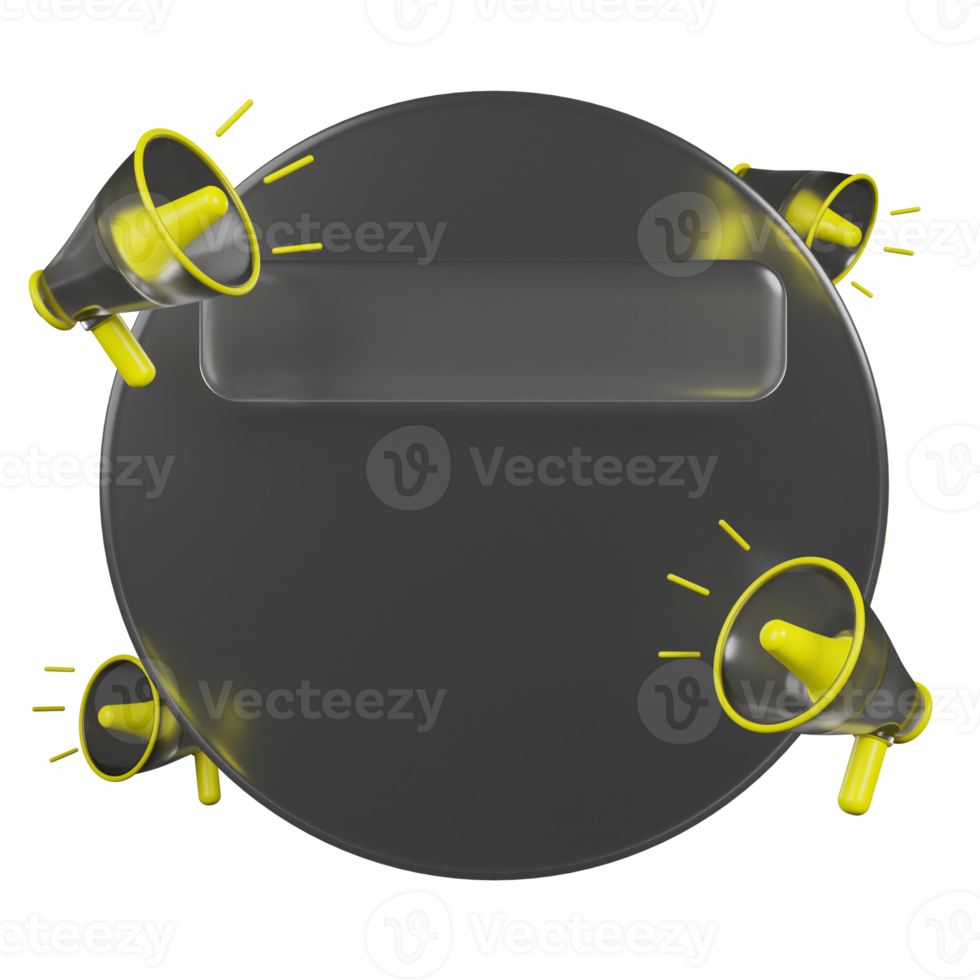 3d rendering circle glassmorphism with loud speaker png