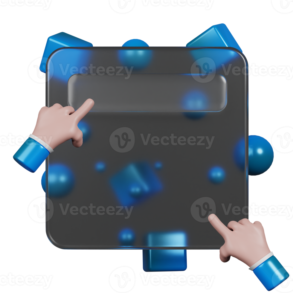 3d rendering rectangle glassmorphism with abstract shape and hand png
