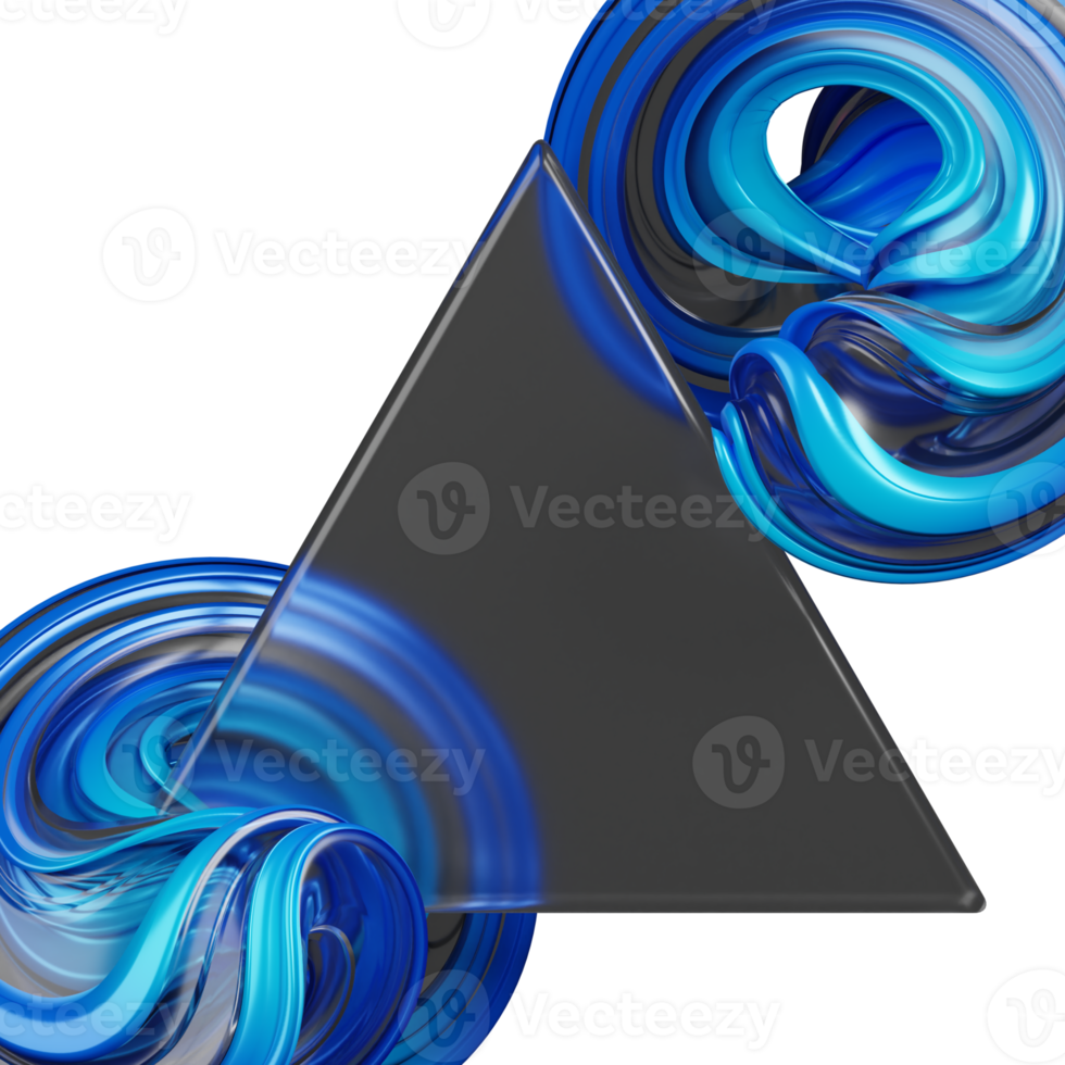 3d rendering triangle glassmorphism with abstract blue shape png