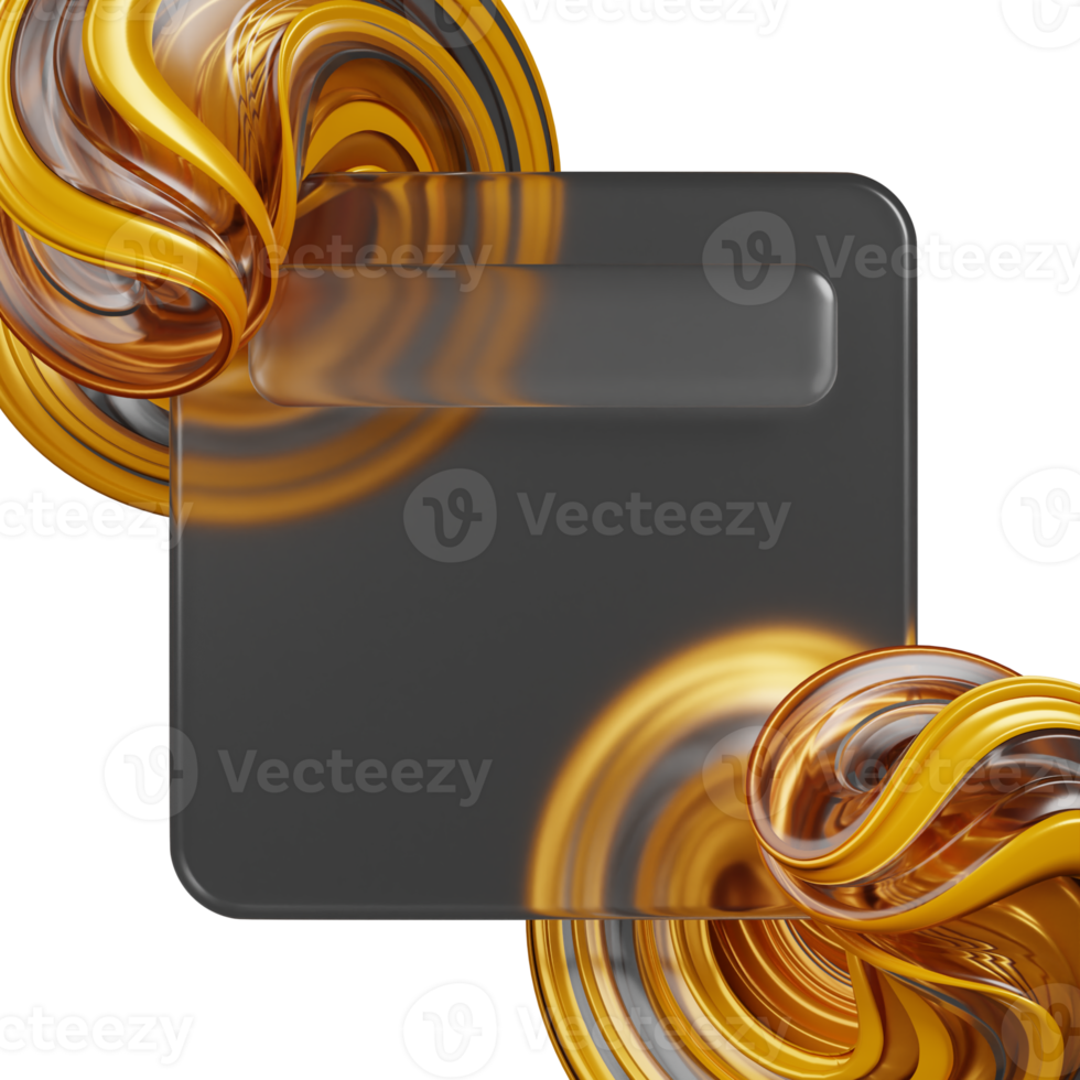 3d rendering rectangle glassmorphism with gold abstract shape png