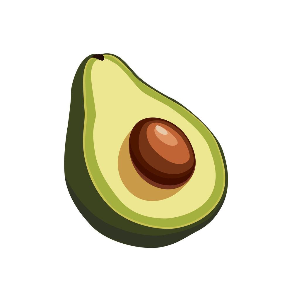 Fresh half cut green avocado isolated on white background. Side view clipart. Food illustration in flat style. Summer clipart for design of card, banner, flyer, sale, poster for party vector