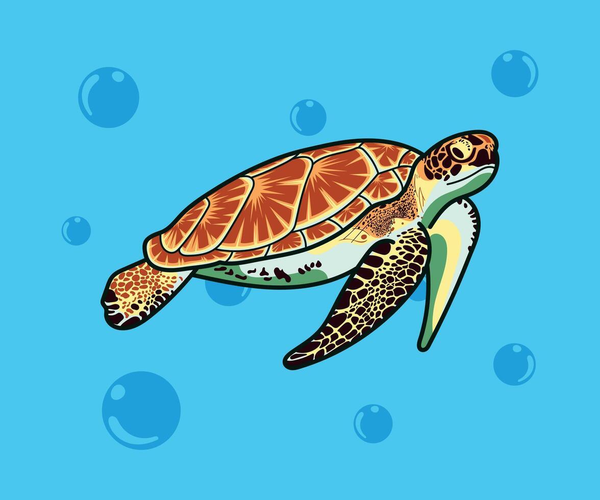 illustration of a sea turtle underwater with vivid colors vector