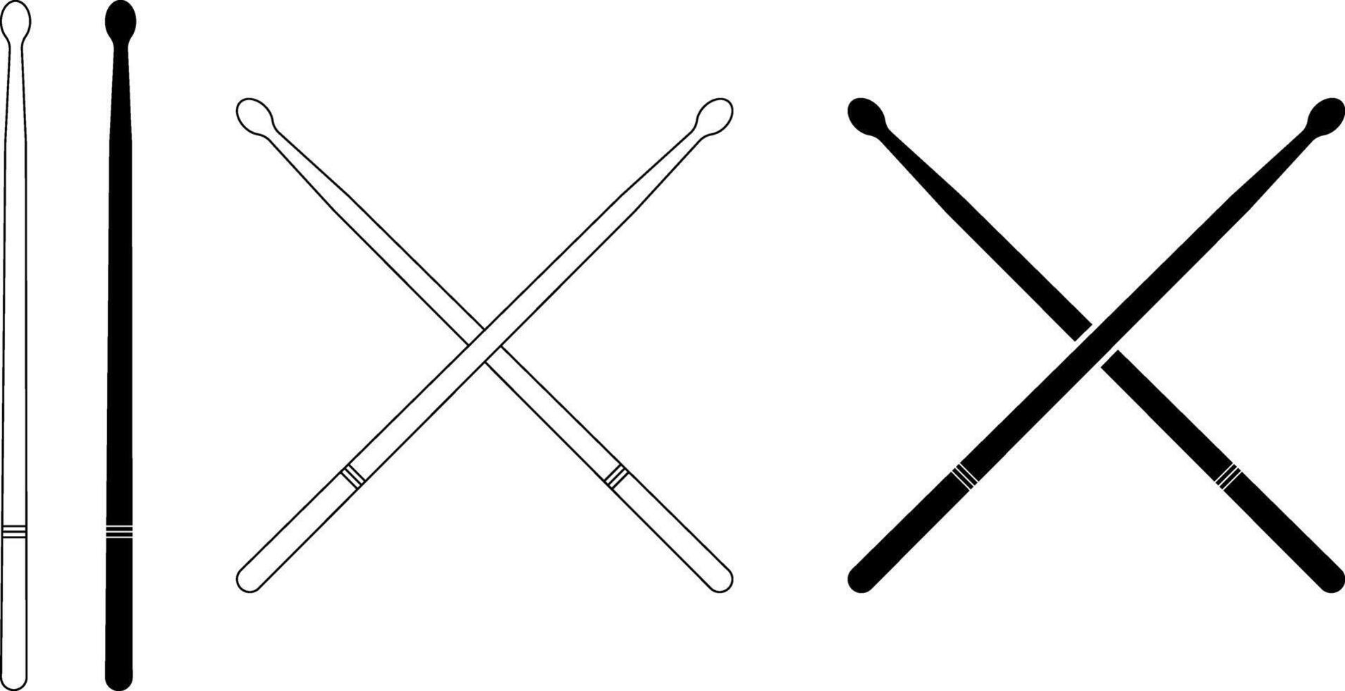 outline silhouette crossed Drumsticks icon set vector