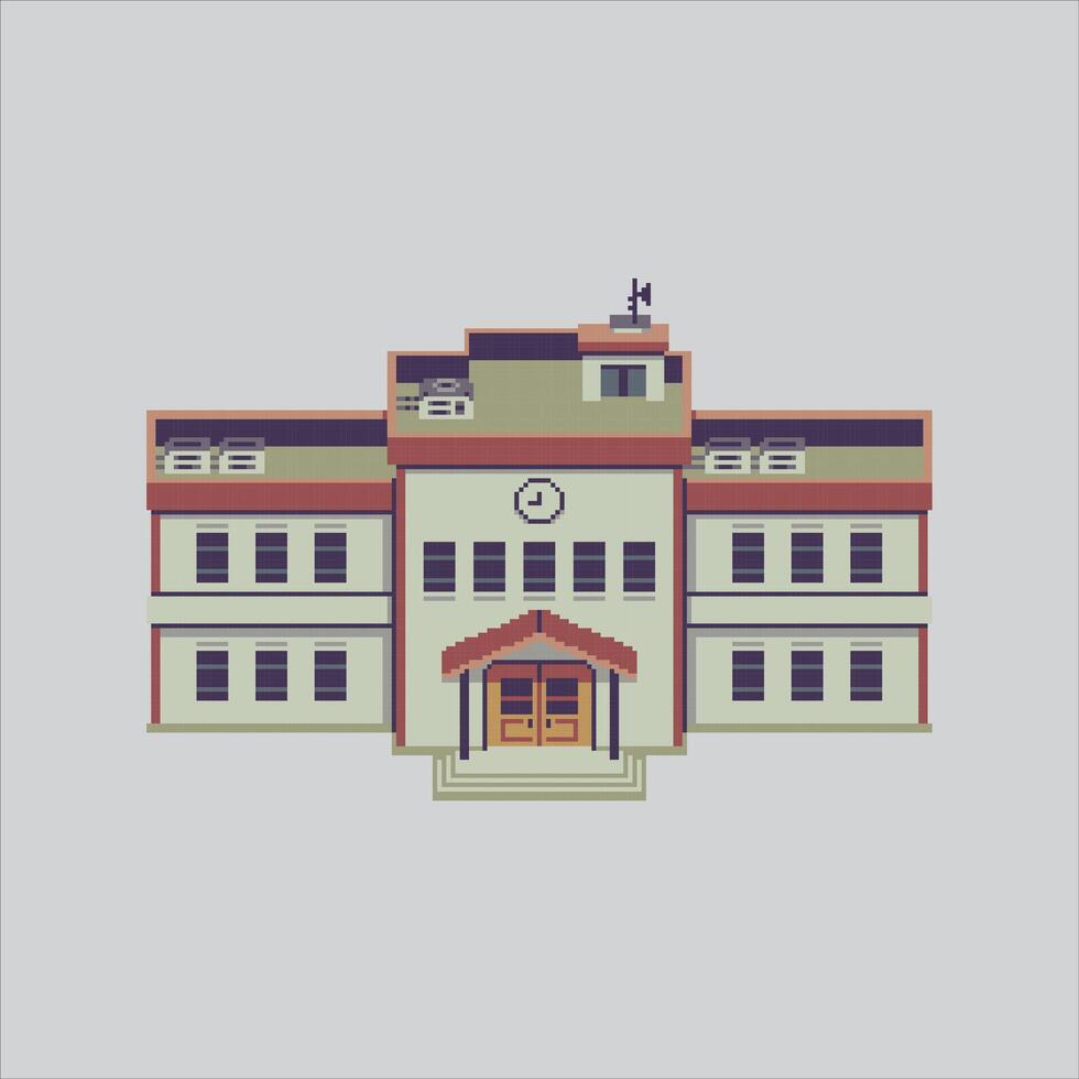píxel Arte ilustración escuela. pixelado escuela. colegio clase edificio pixelado para el píxel Arte juego y icono para sitio web y juego. antiguo colegio retro vector