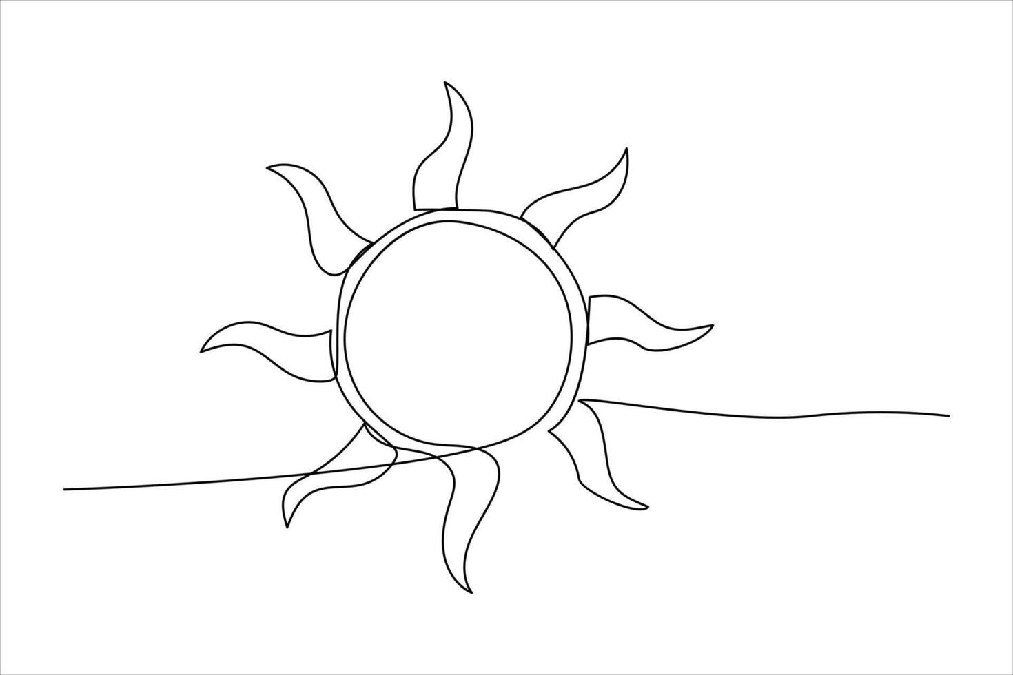 continuous one line drawing sun art Summer sun contour line sign line art illustration vector