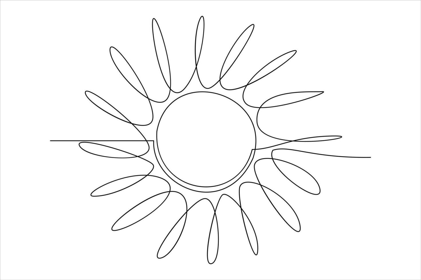 continuous one line drawing sun art Summer sun contour line sign line art illustration vector