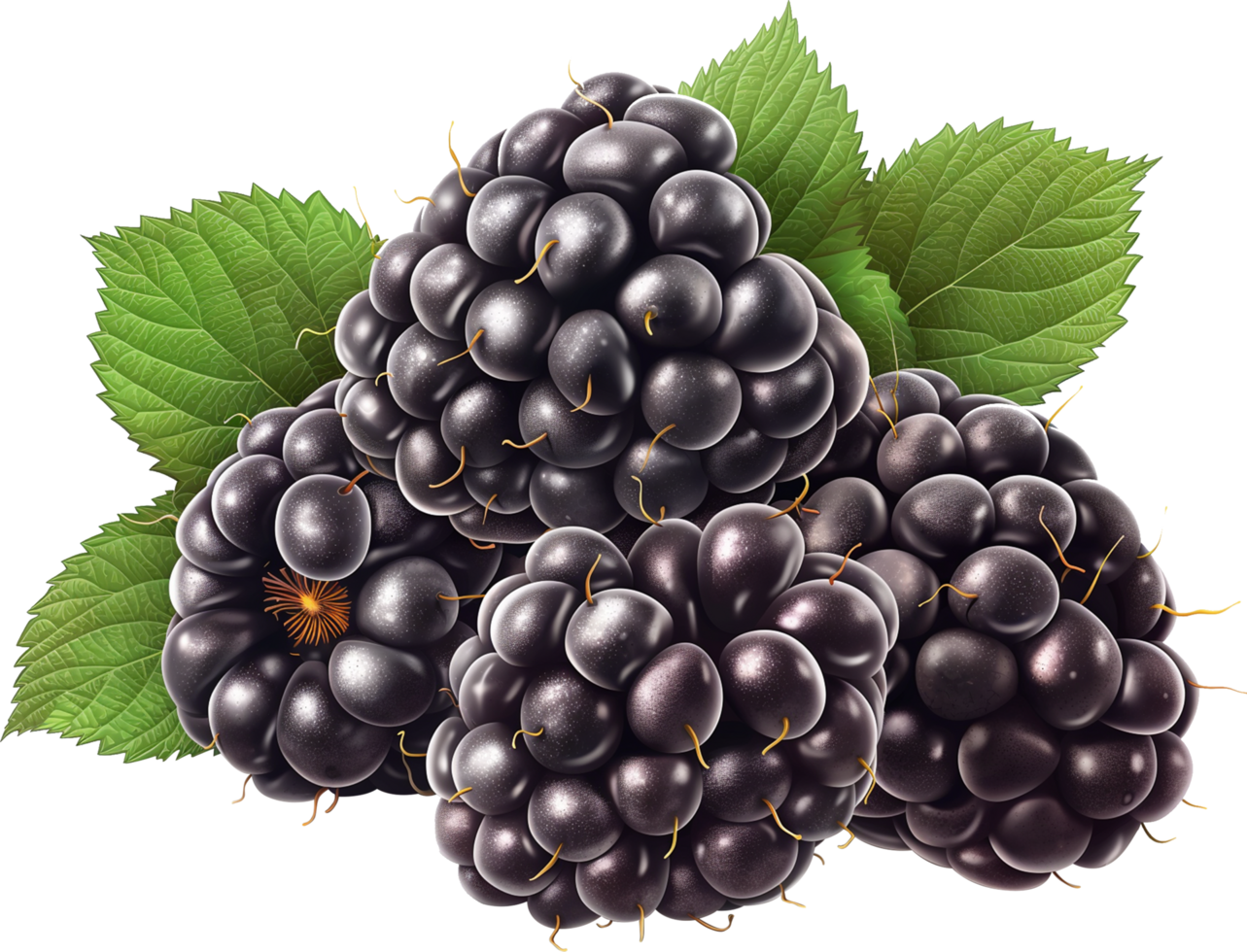 Fresh Blackberry fruits with leaves isolated on a transparent background png