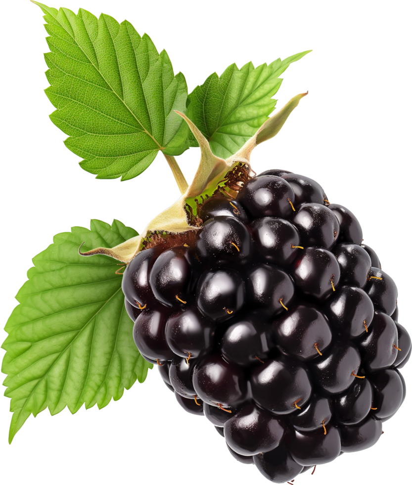 Fresh Blackberry fruits with leaves isolated on a transparent background png