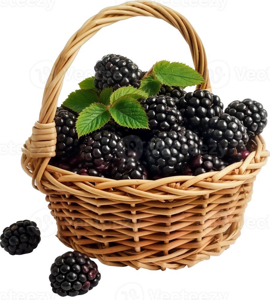 Blackberries - delicious blackberries in a basket isolated png