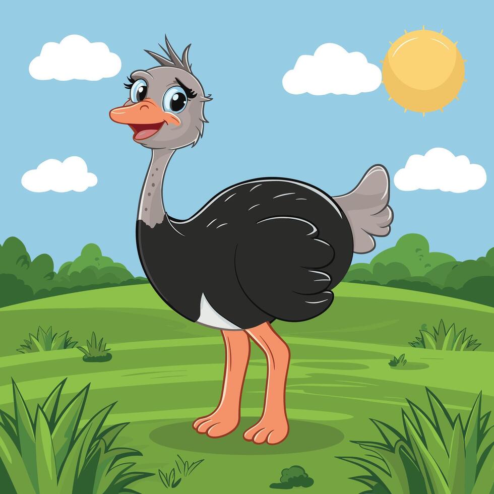 linda avestruz animal dibujos animados animales ilustración aislado en blanco antecedentes. vector