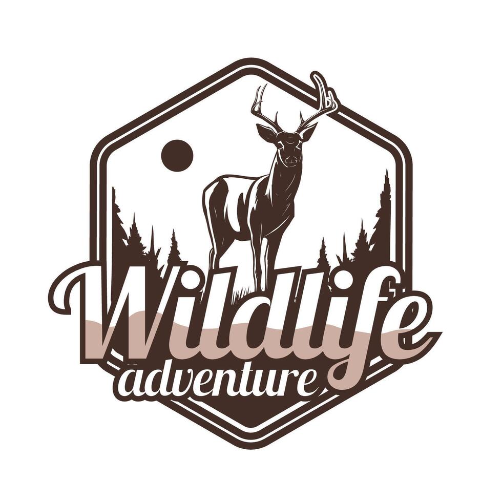 Wildlife adventure emblem with deer drawing vector