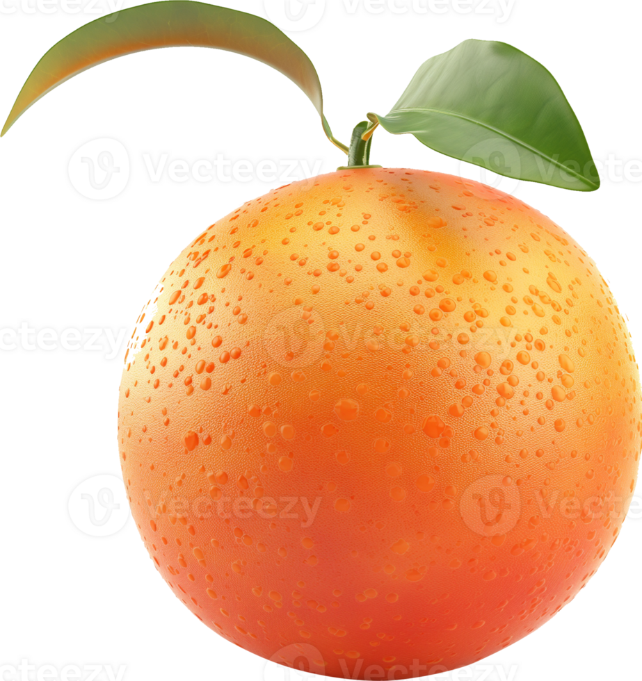 Closeup Orange fruits with leaves isolated on a transparent background