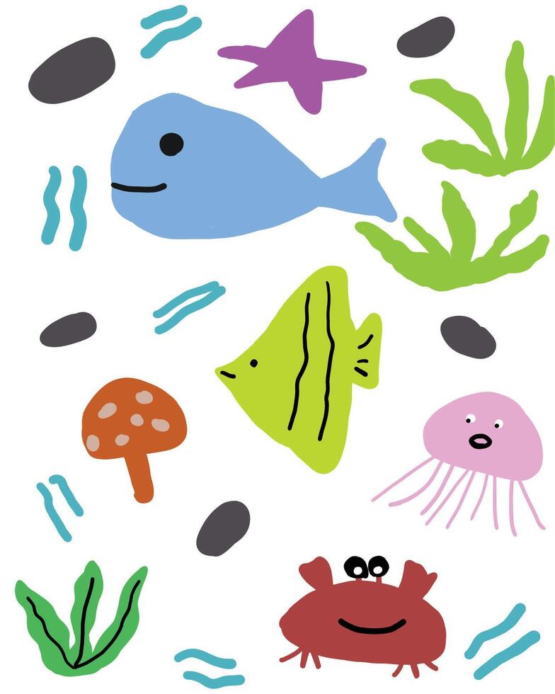 children drawing animals and life in the sea vector