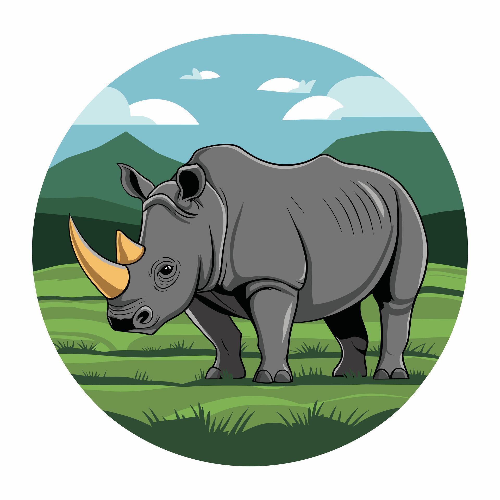 cute and beautiful rhinos different poses cartoon animal design flat illustration isolated on