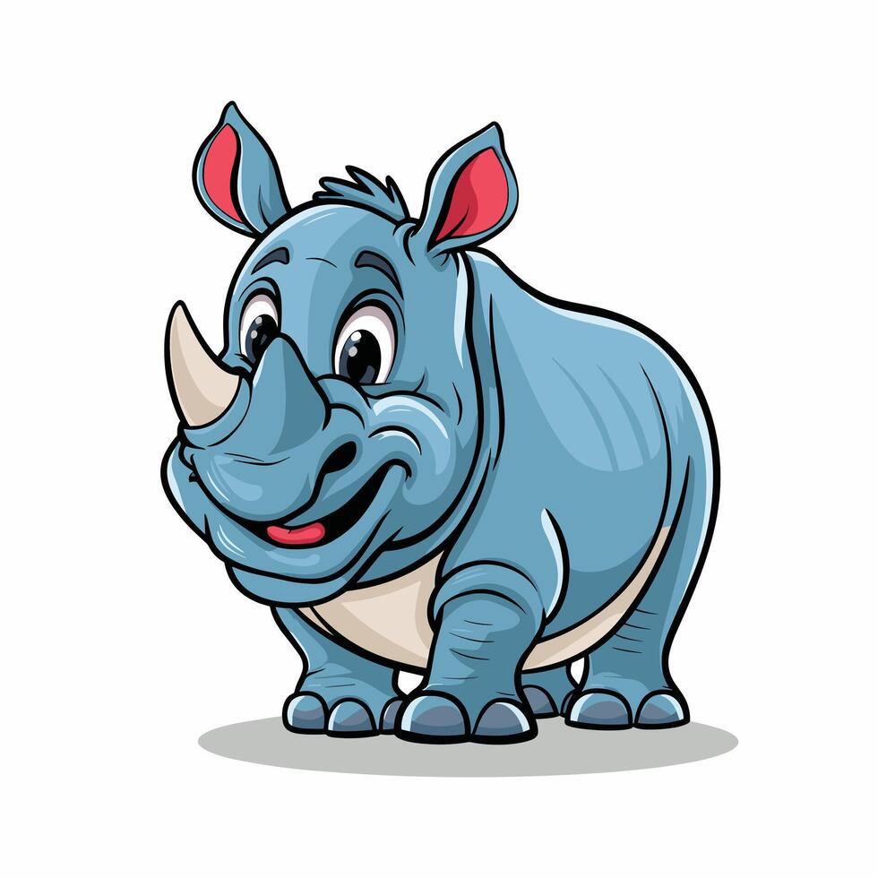 cute and beautiful rhinos different poses cartoon animal design flat illustration isolated on