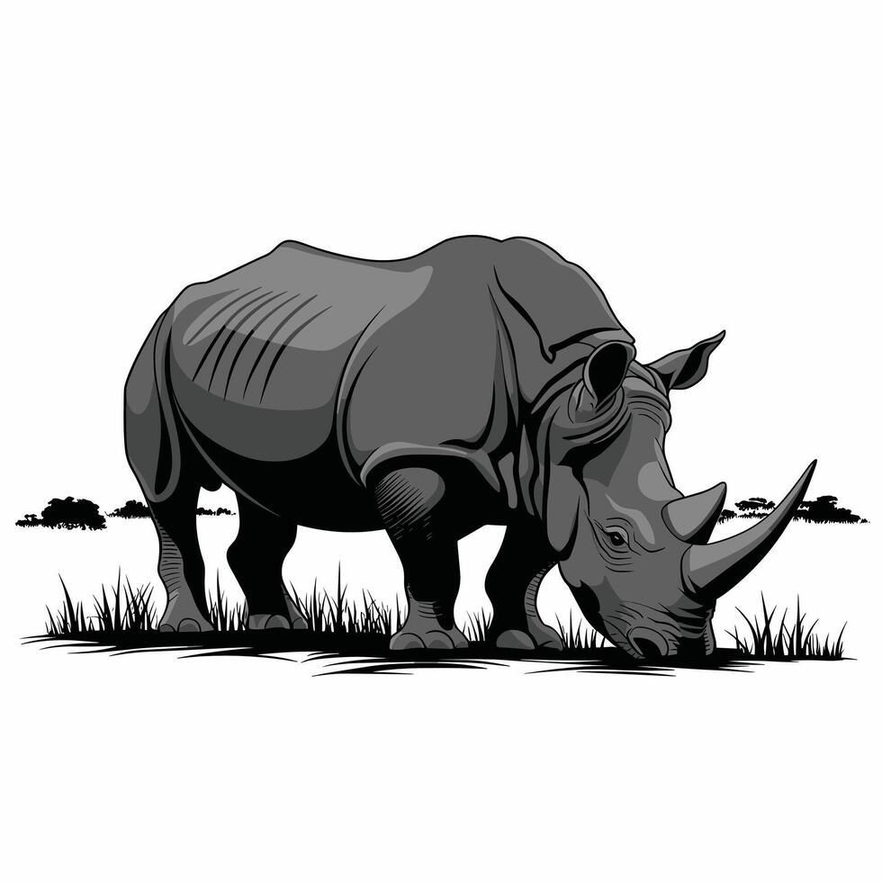 cute and beautiful rhinos different poses cartoon animal design flat illustration isolated on white background vector