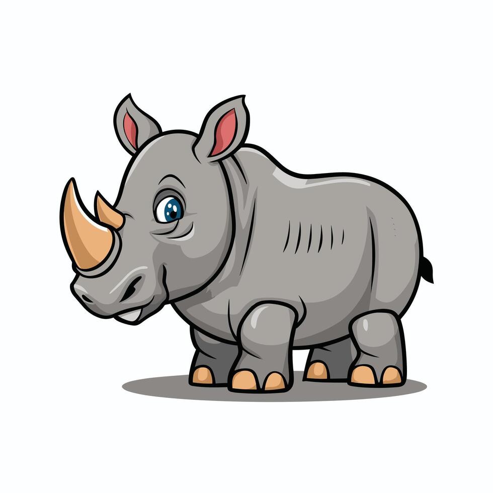 cute and beautiful rhinos different poses cartoon animal design flat illustration isolated on
