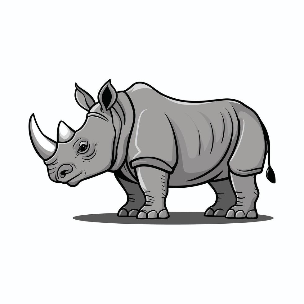 cute and beautiful rhinos different poses cartoon animal design flat illustration isolated on